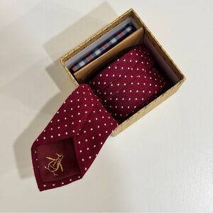 Original Penguin Burgundy with White Polka Dots Tie and Pocket Square Set